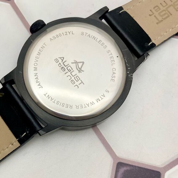 August Steiner Bold Black & Yellow Watch Leather Strap Contrast Stitching - Picture 12 of 16